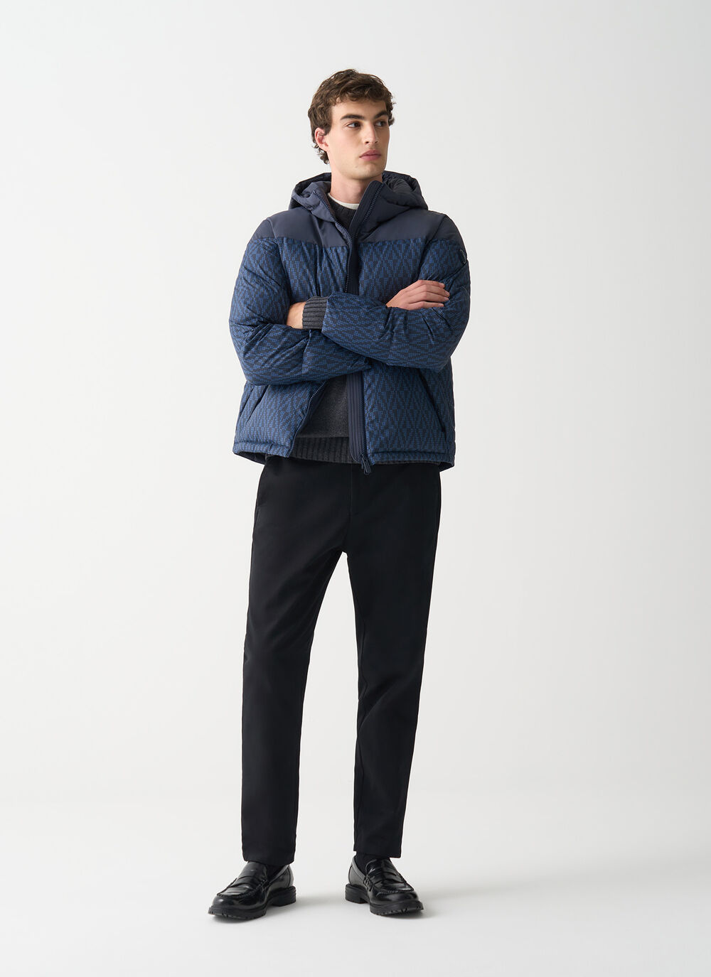 Down jacket with geometric print image number 0