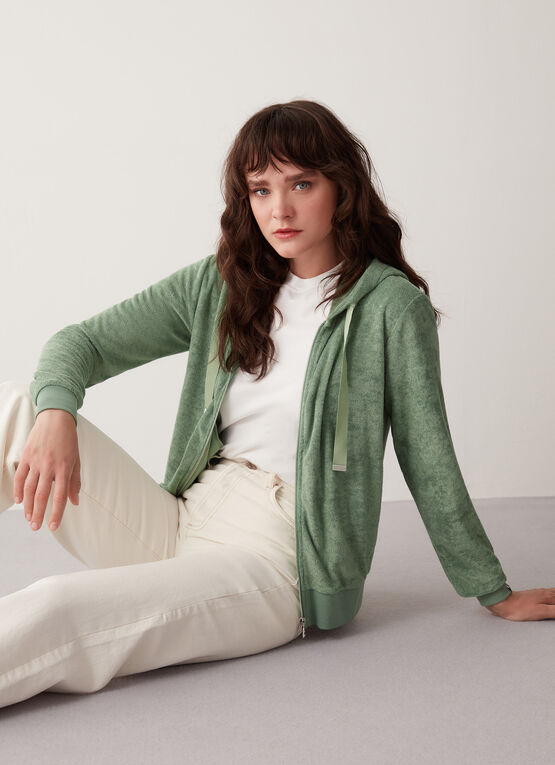 Full-zip hooded chenille sweatshirt