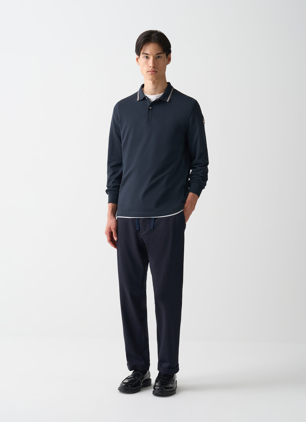 Long-sleeved tricolour polo shirt image number 1