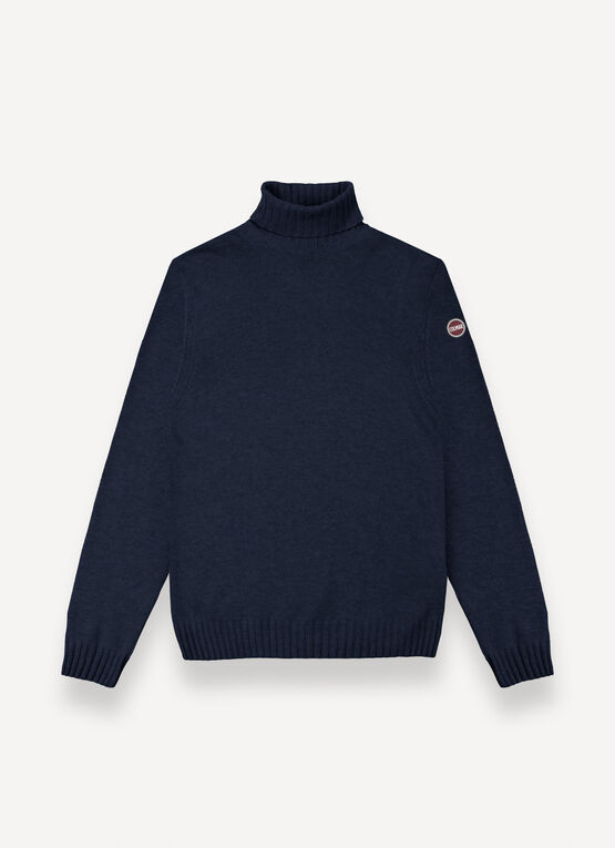 Branded wool polo-neck pullover