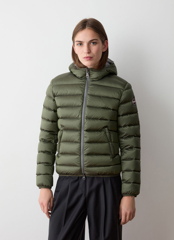 Short down jacket with attached hood image number 0