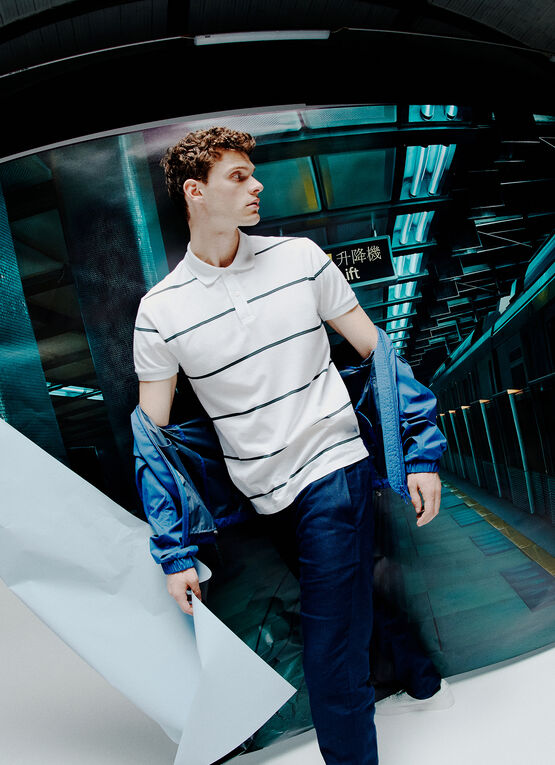 Striped piqu&eacute; polo shirt 