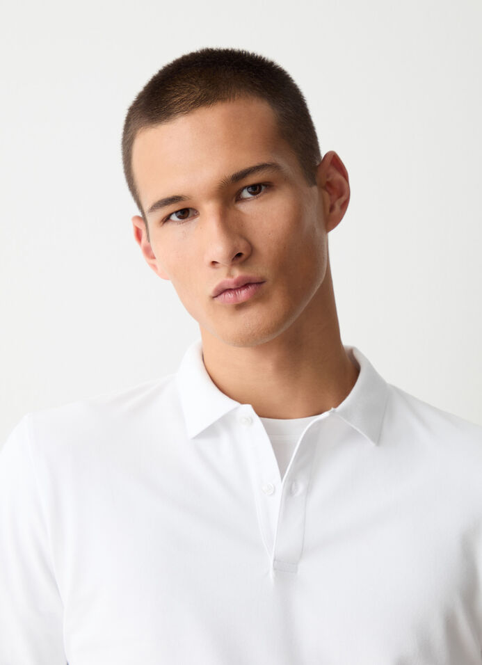 Long-sleeved polo shirt in stretch piqué image number 1
