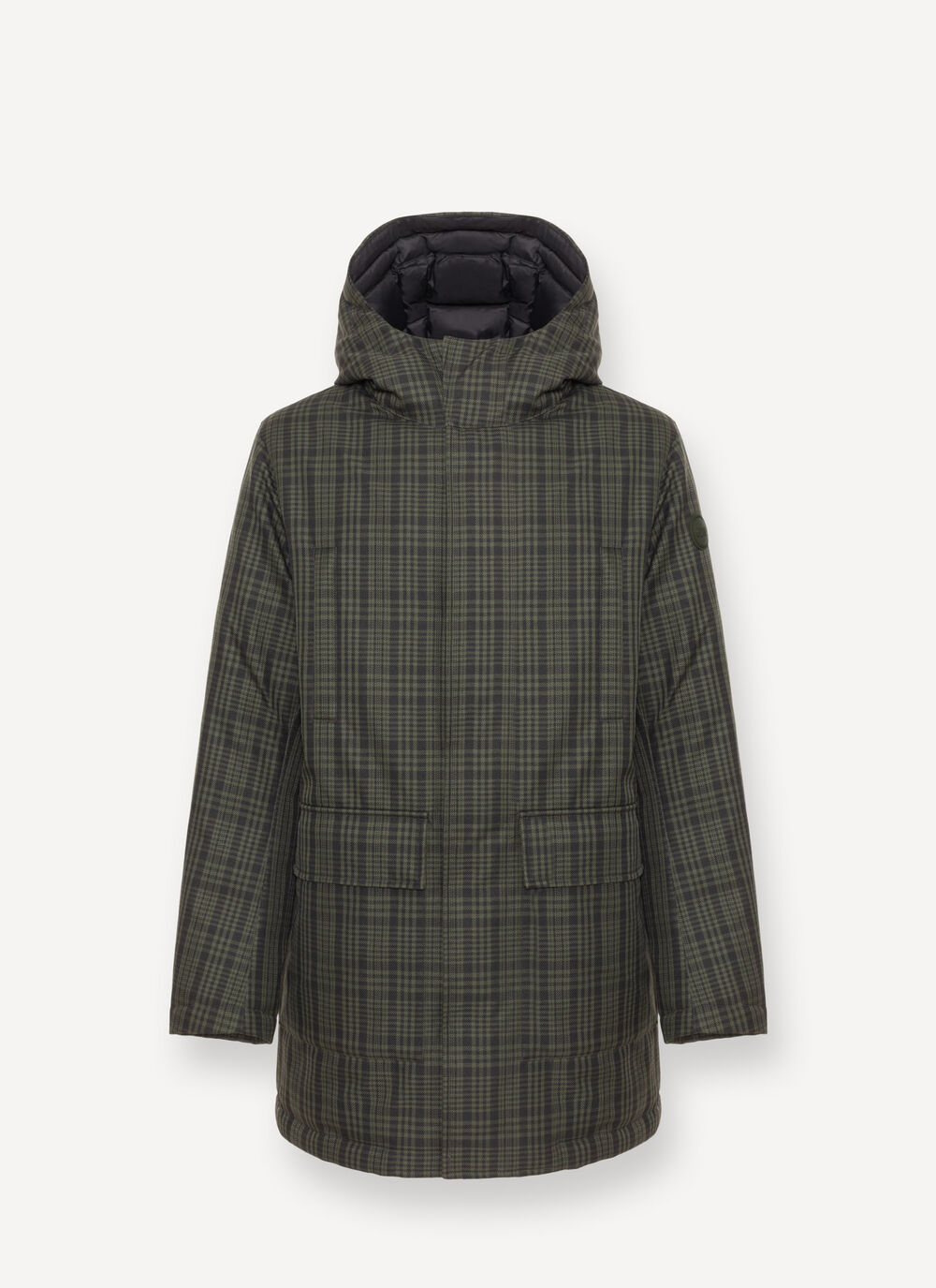 Long check down jacket with hood image number 4