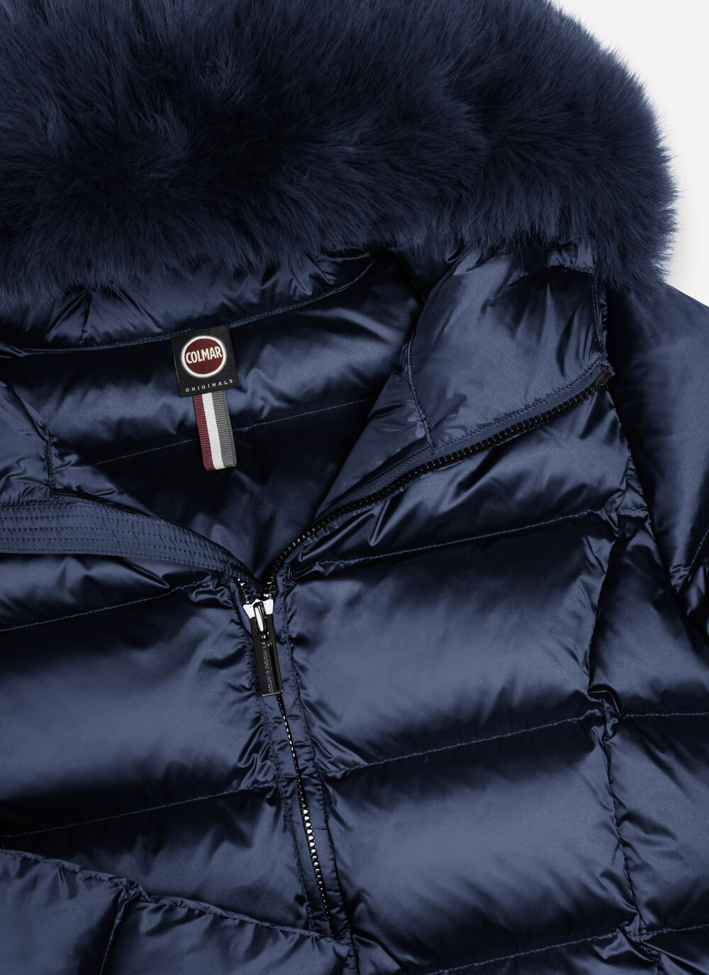 Long down jacket with faux fur