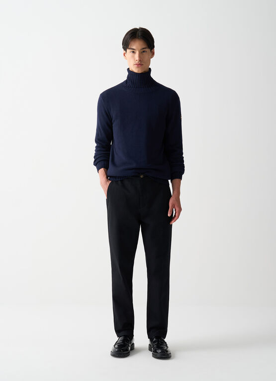 Branded wool polo-neck pullover