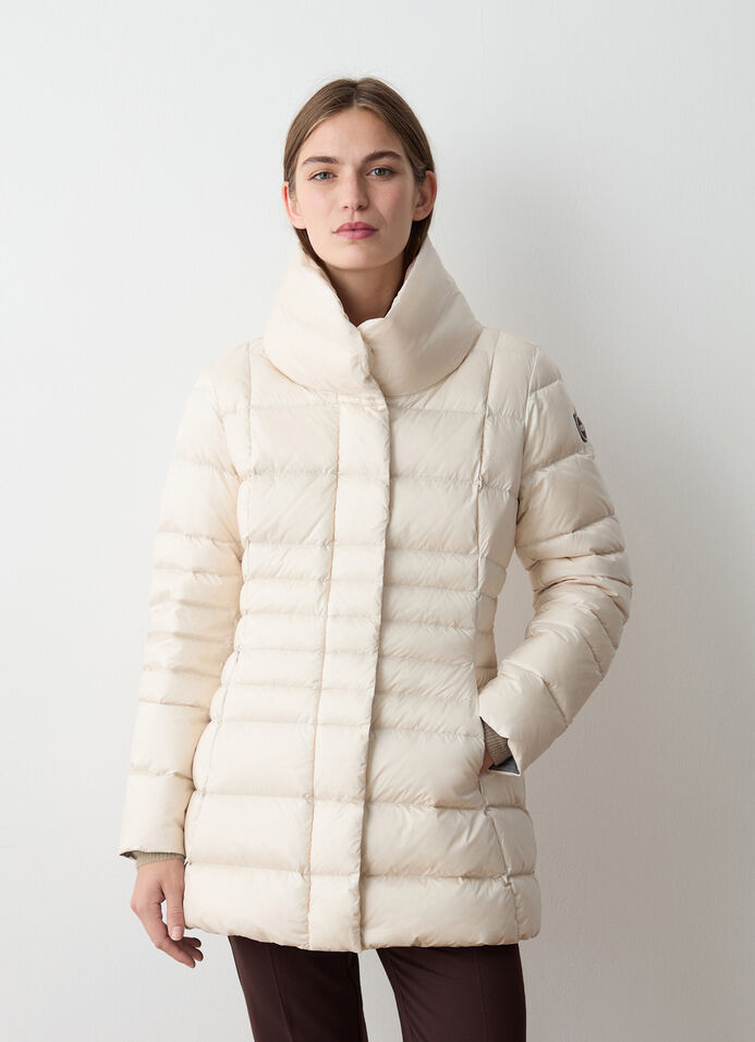 Fitted down jacket with zip and buttons image number 1