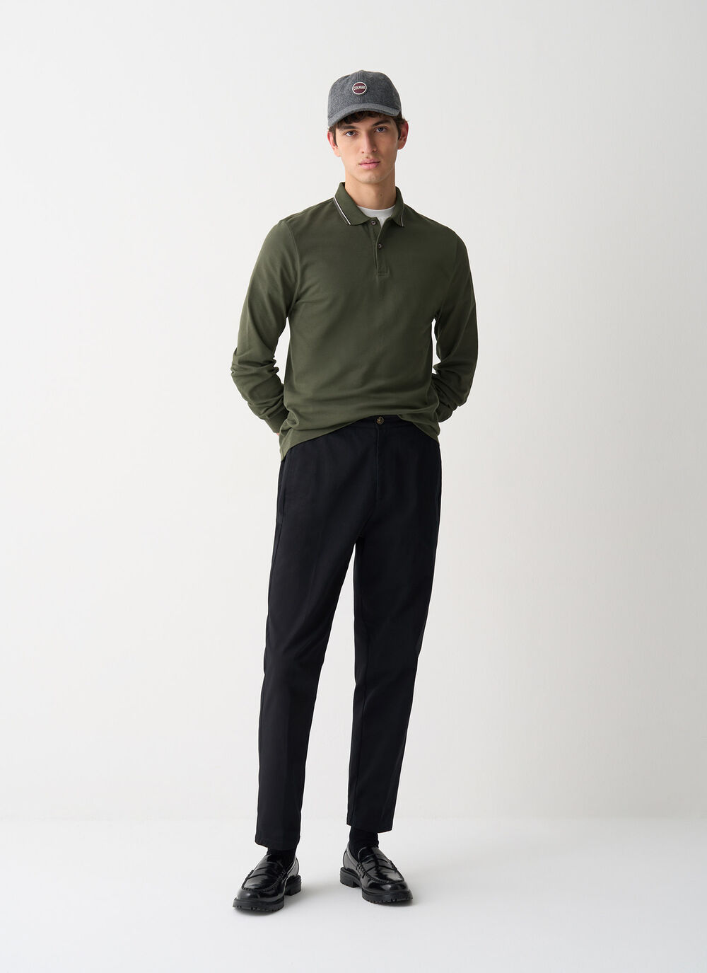 Dreifarbiges Langarm-Poloshirt image number 0