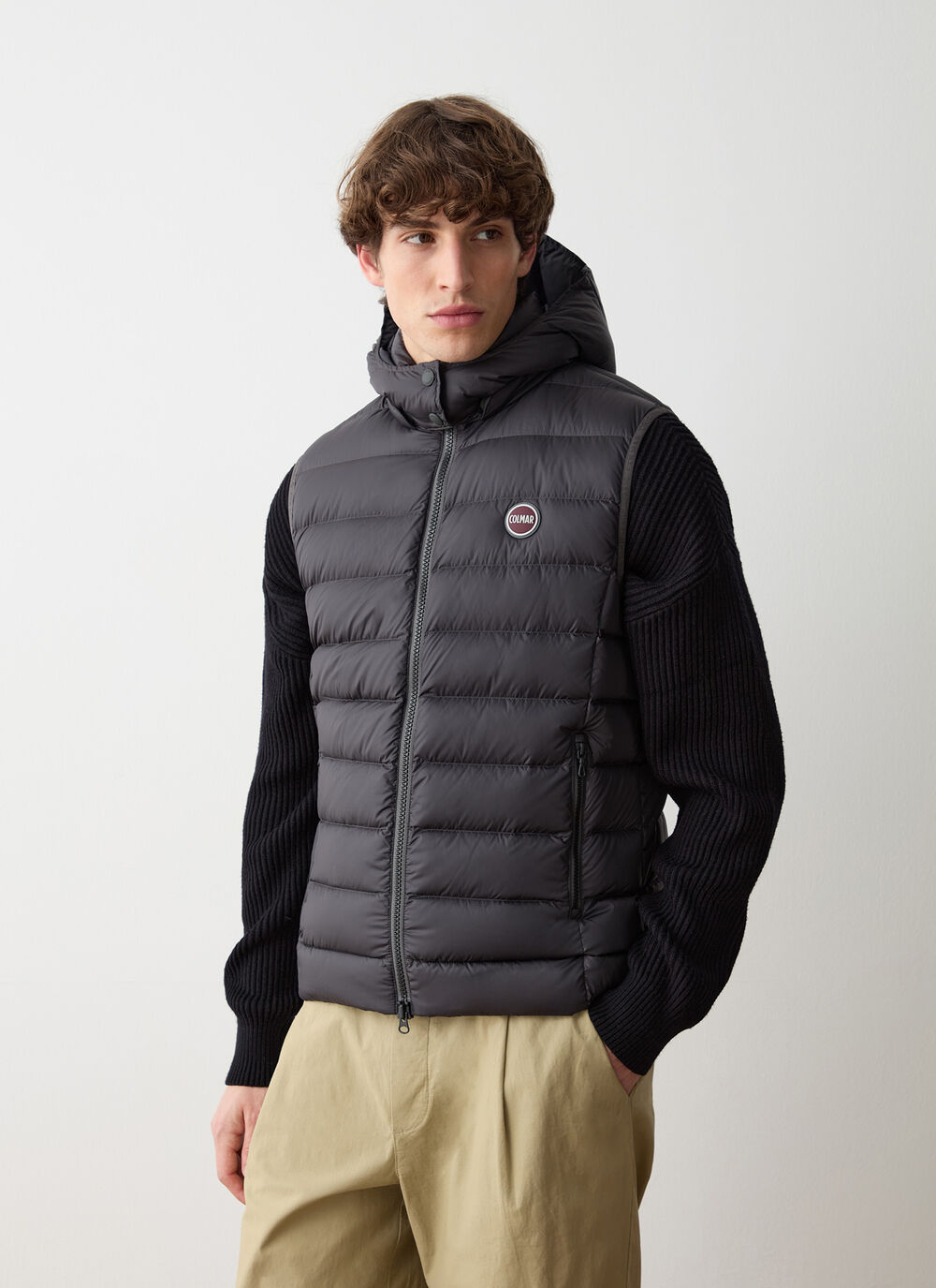 Down vest with detachable hood image number 0