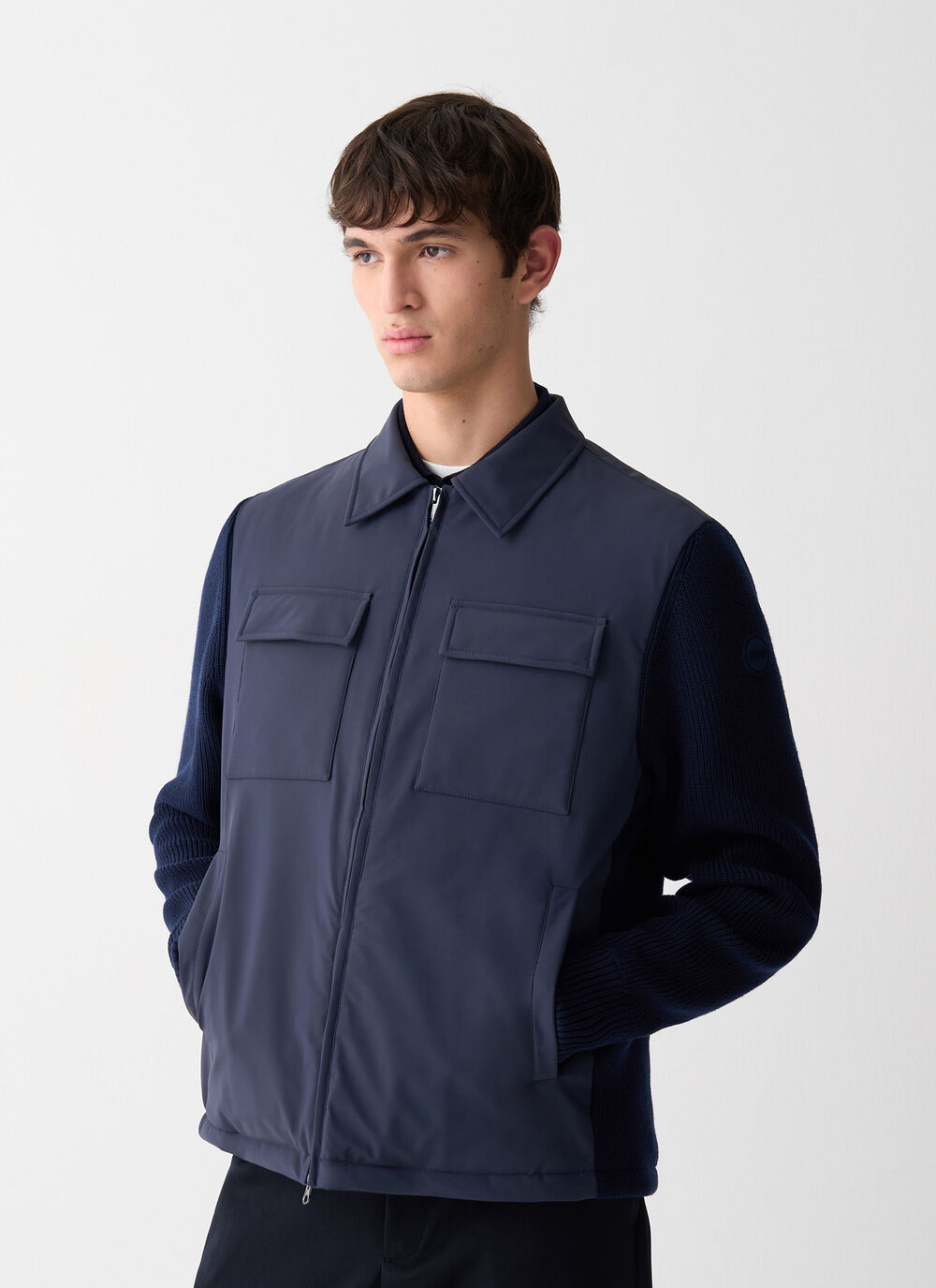 Shirt jacket with knit sleeves image number 1