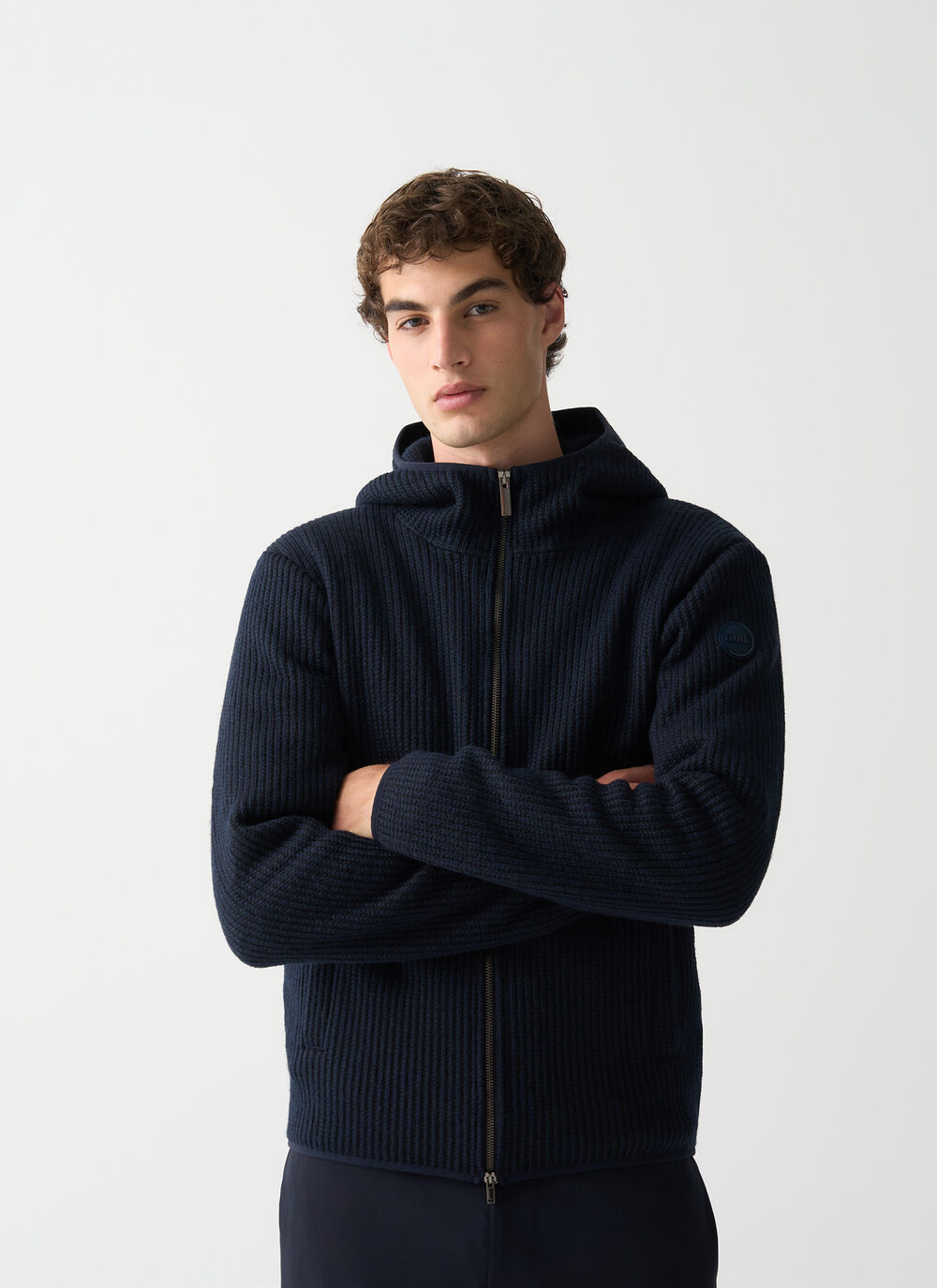 Rib-knit pullover with hood image number 1