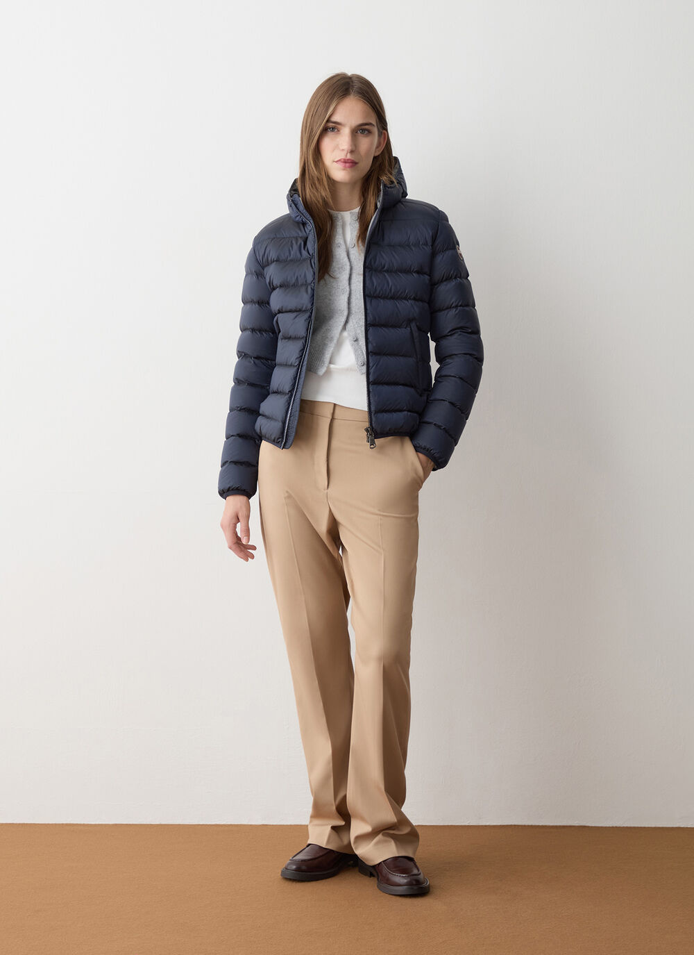 Short down jacket with attached hood image number 1