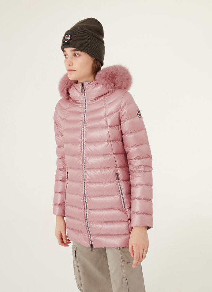 Medium-length iridescent down jacket in real fur - Colmar