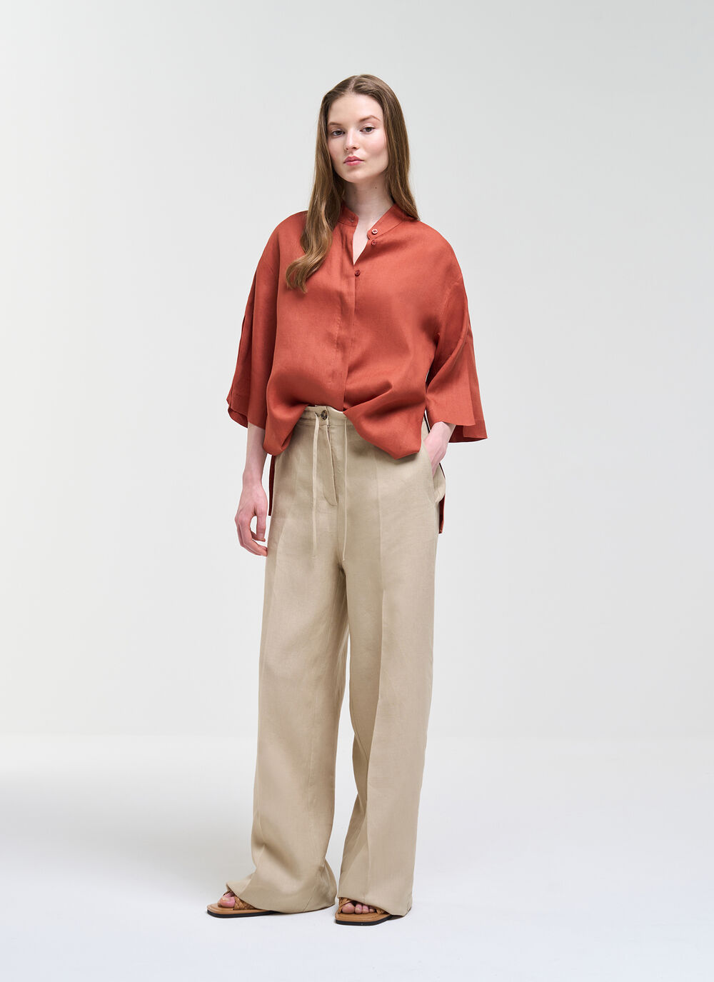 Linen Mandarin Collar Shirt image number 2