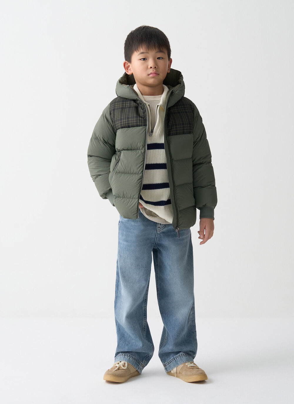Check hooded down jacket image number 0