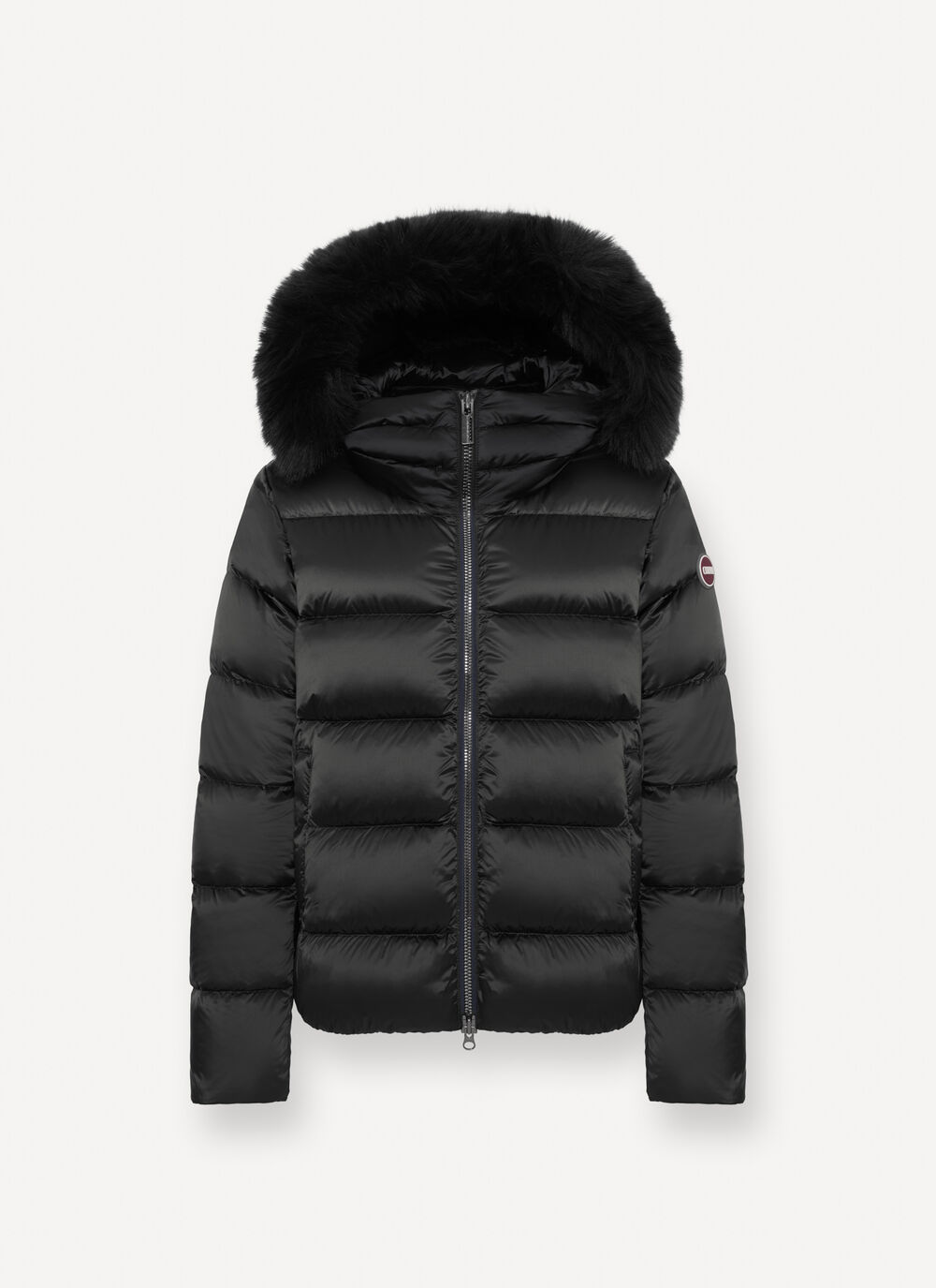 Turtle neck down jacket with faux fur image number 4