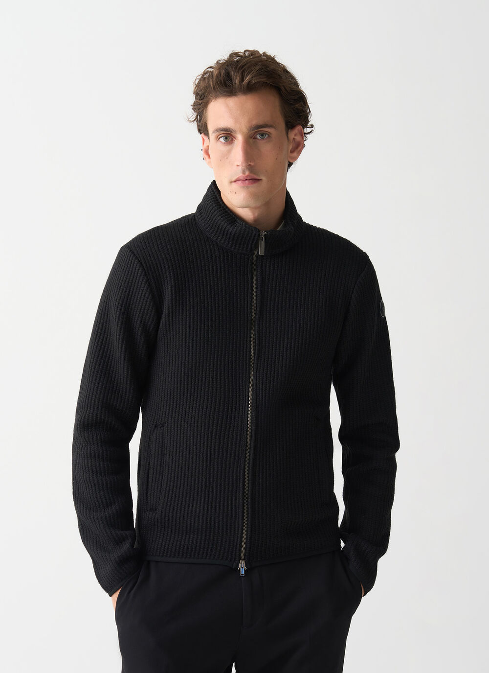 Rib-knit pullover with zip image number 1
