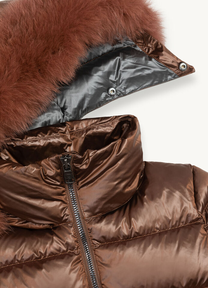 Iridescent down jacket real fur hood - Colmar