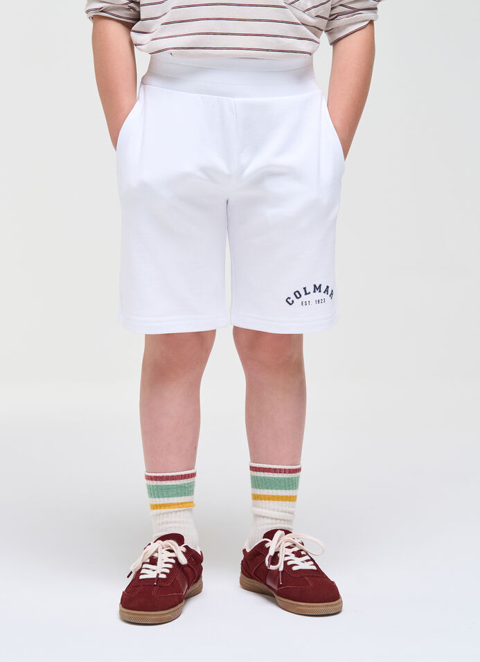 College-style fleece shorts