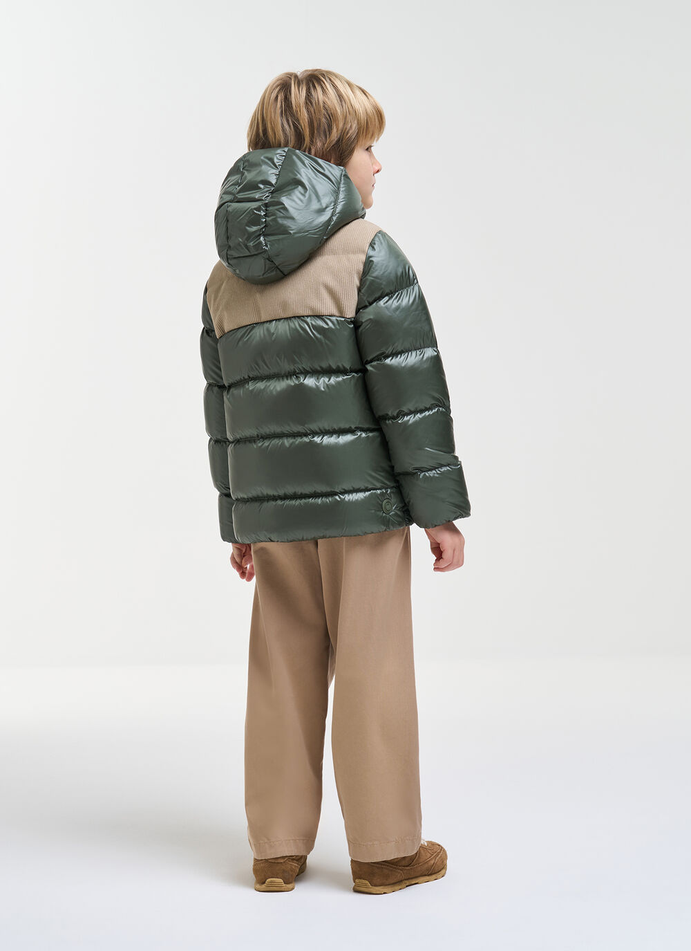 Down jacket with velvet inserts