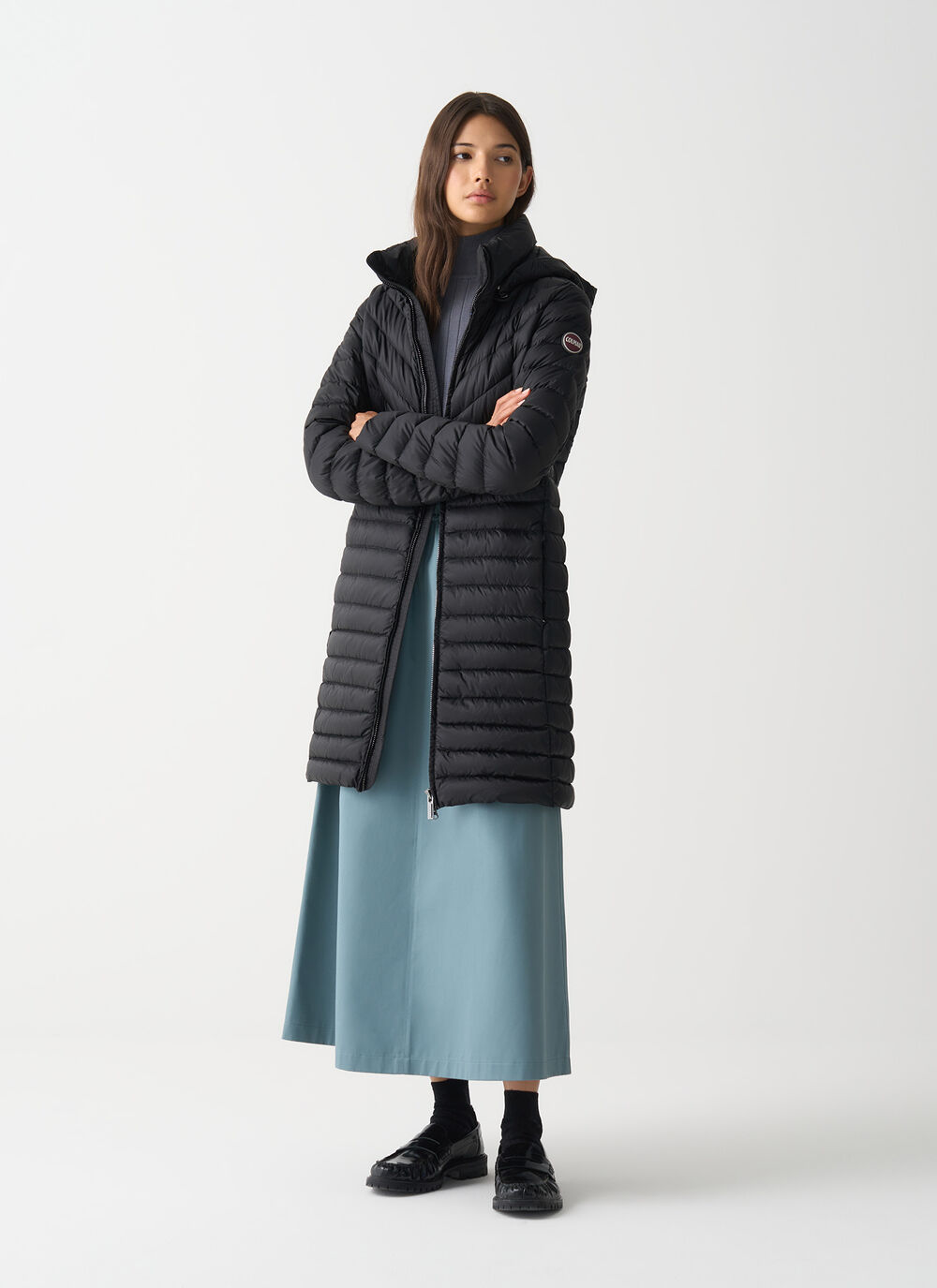 Long lightweight down jacket with hood image number 0