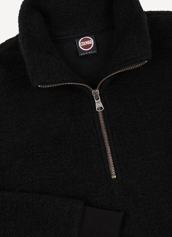 Half-zip wool sweatshirt with knit effect