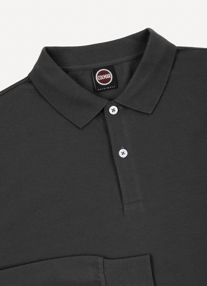 Long-sleeved polo shirt in stretch piqué image number 5