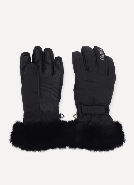 Women's ski gloves with faux fur trim