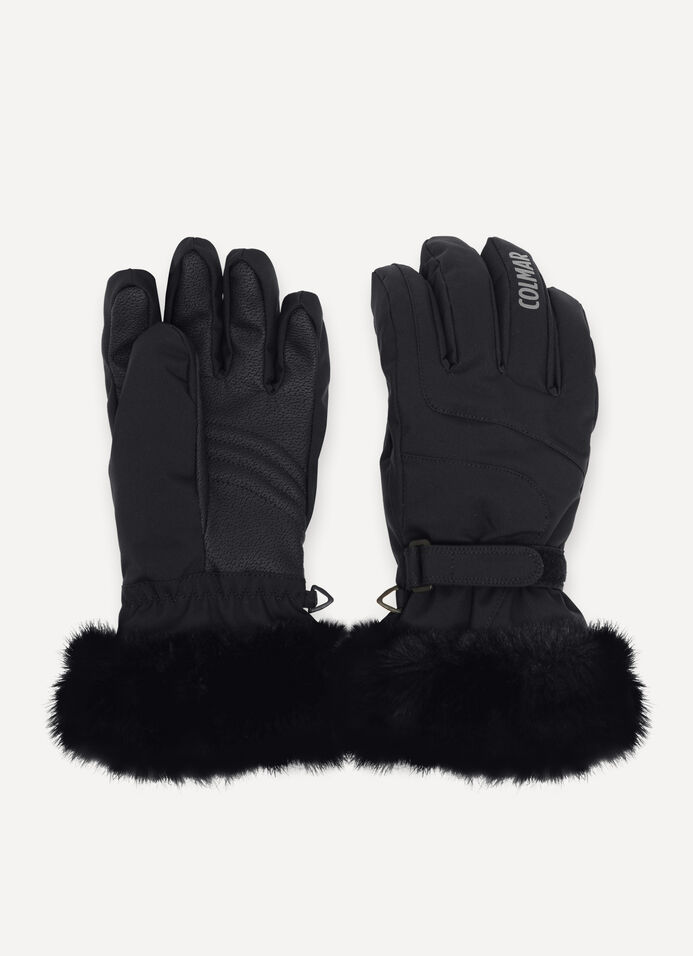 Women's ski gloves with faux fur trim image number 0