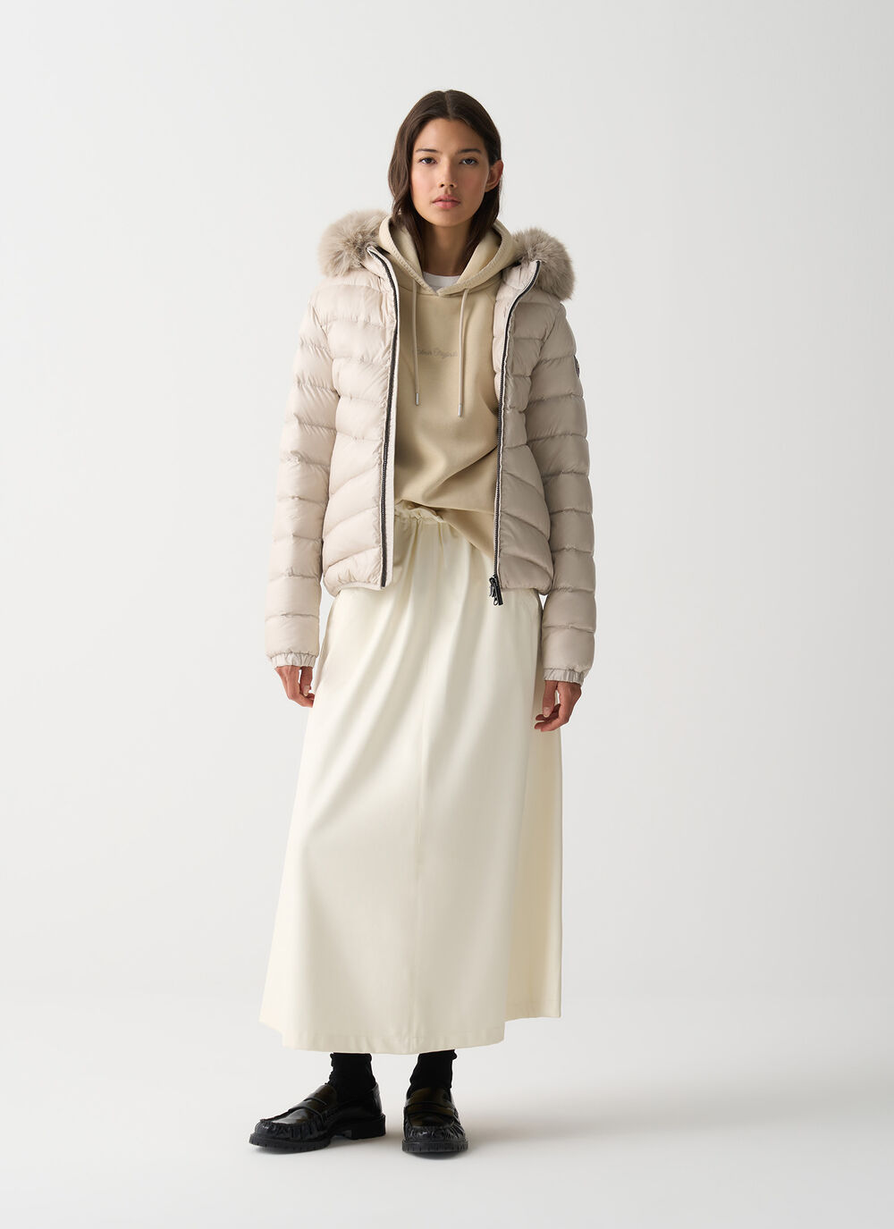 Quilted down jacket with faux fur image number 0