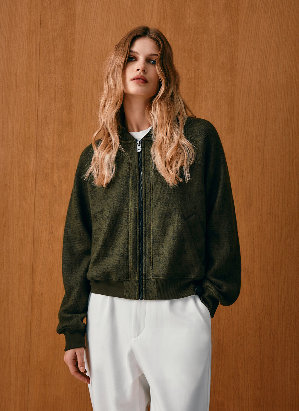 Jacquard knit bomber jacket image number 1