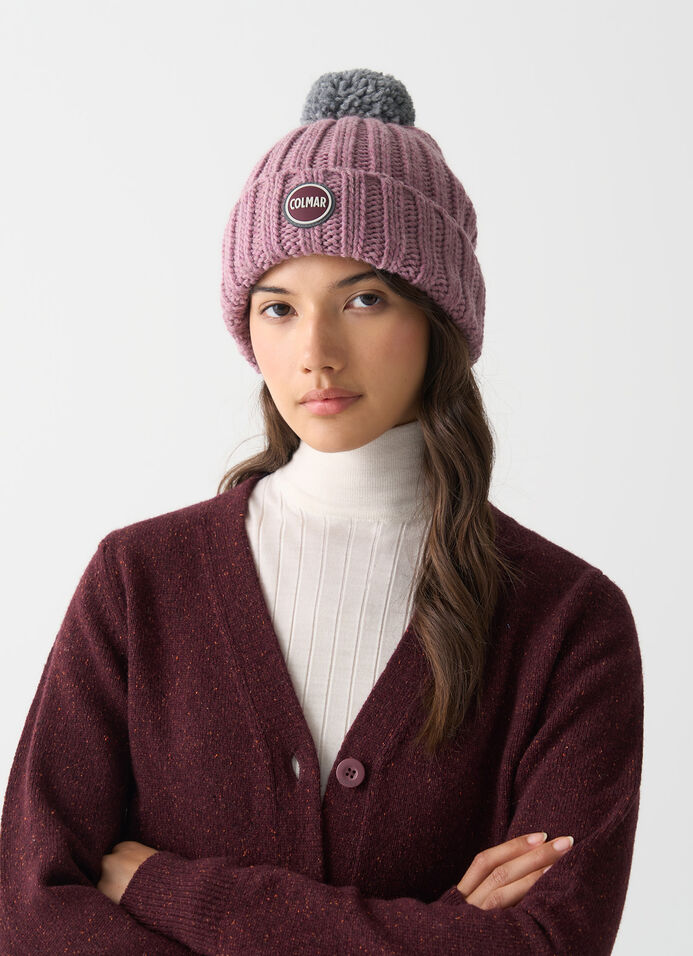Unisex rib-knit hat with pom-pom image number 0