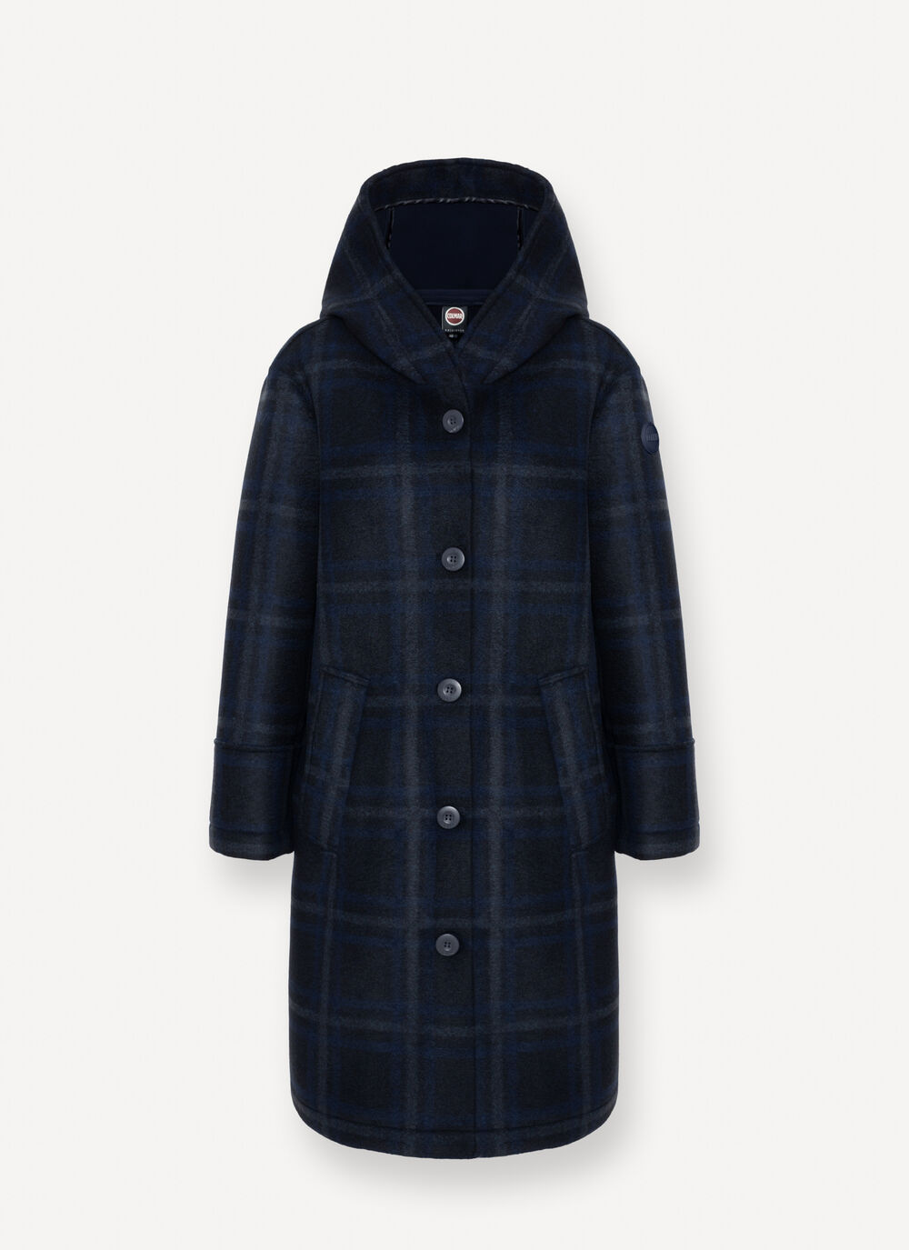 Long check hooded coat image number 4