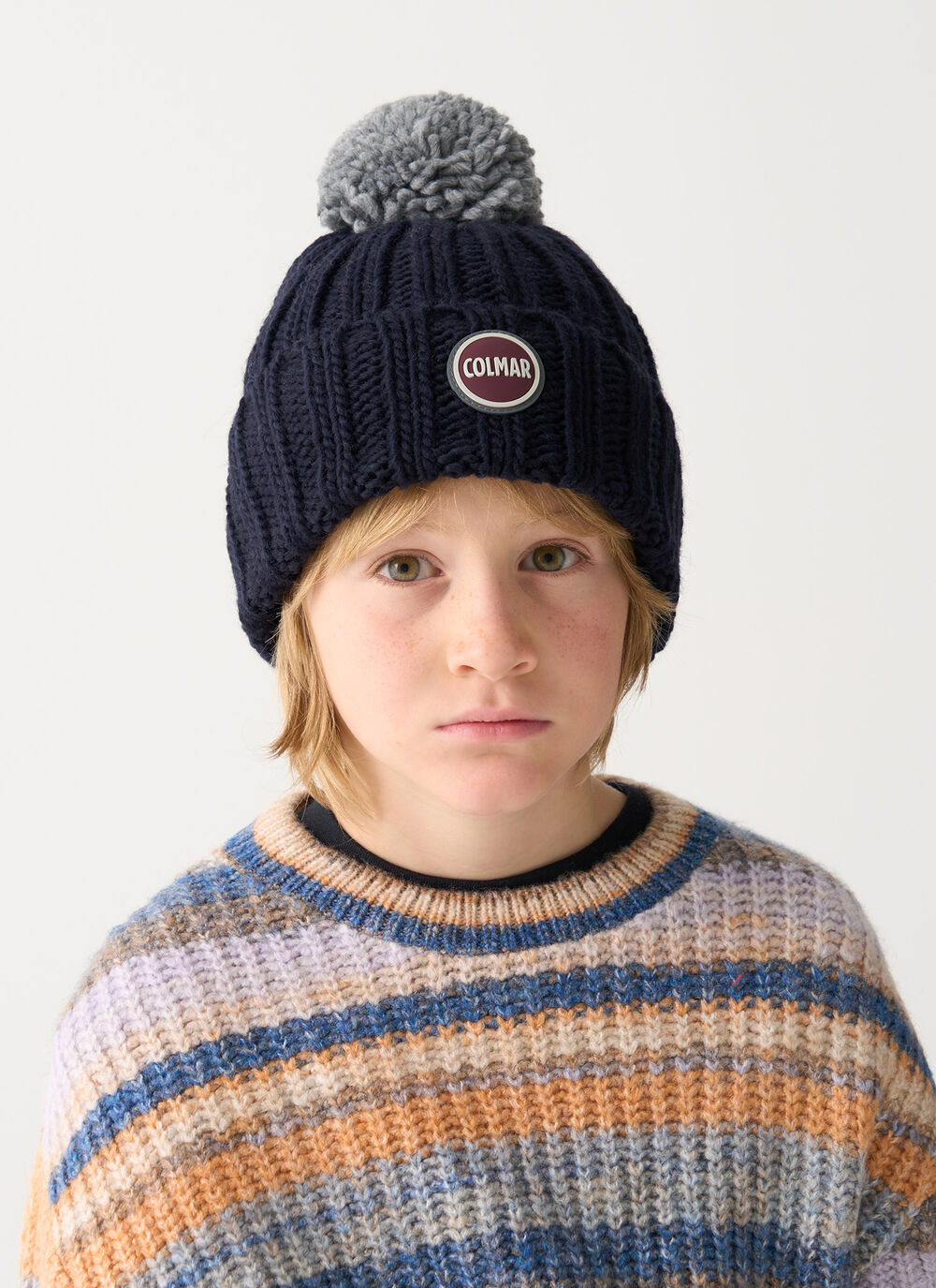 Unisex rib-knit hat with pom-pom image number 1