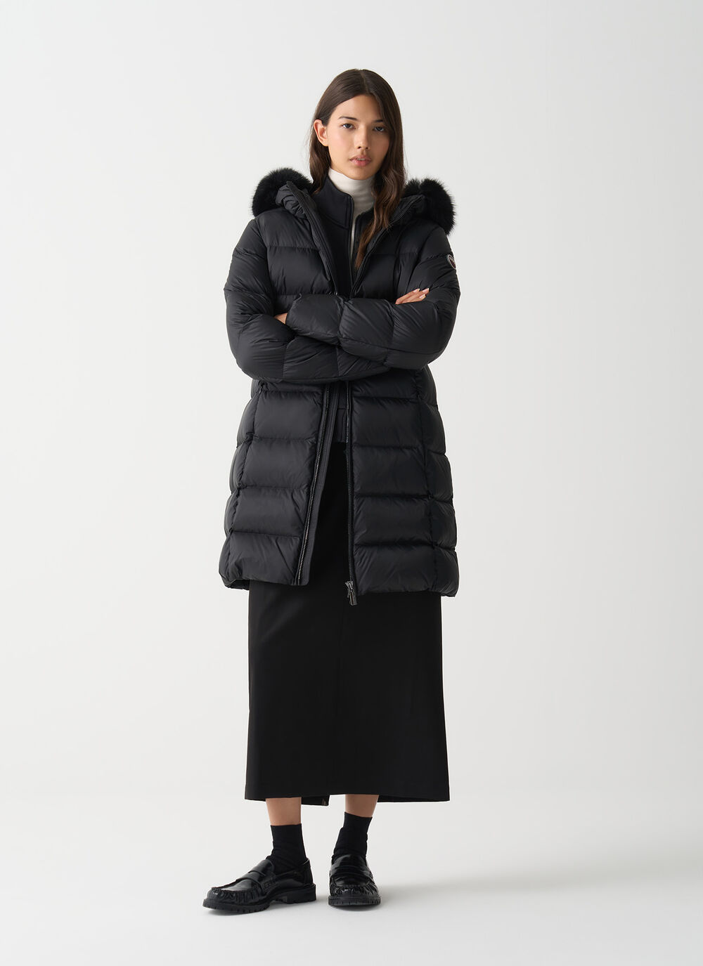 Long down jacket with faux fur image number 0