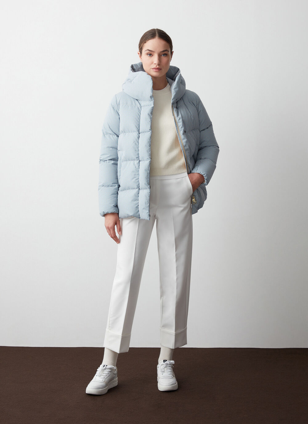 Houndstooth down jacket with maxi-hood image number 0