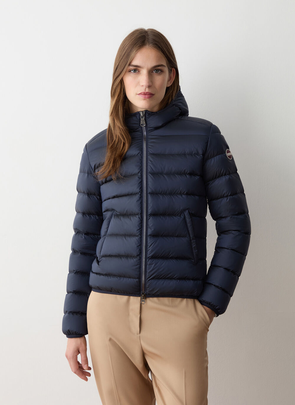 Short down jacket with attached hood image number 0