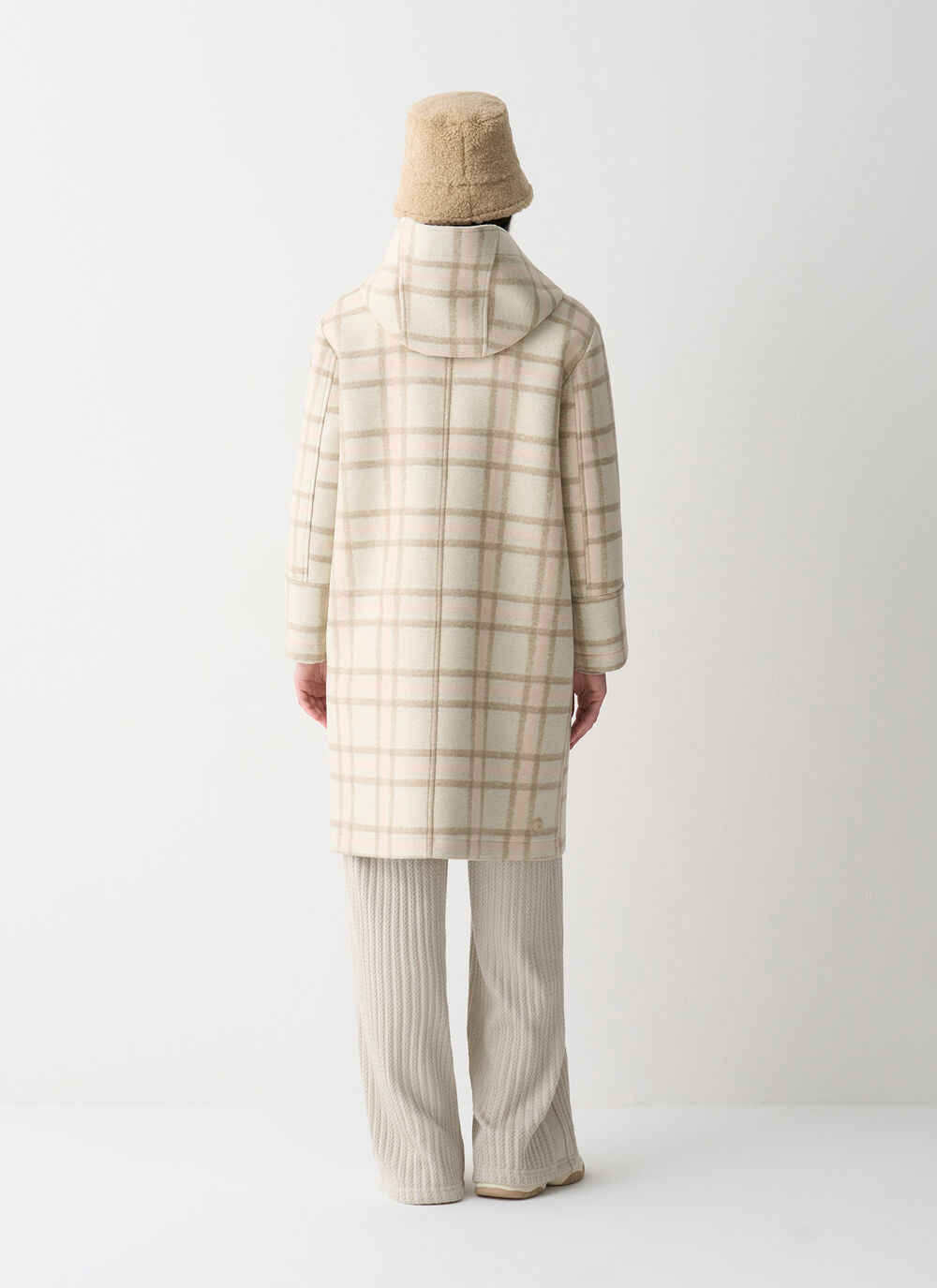Long check hooded coat image number 3