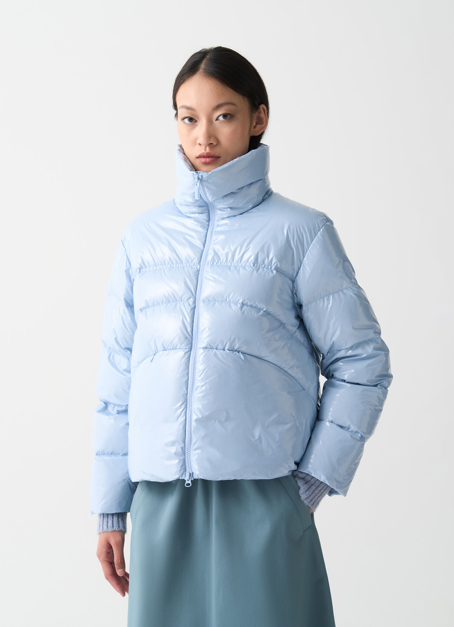 Glossy down jacket with high collar - NIAGARA LIGHT BLUE | Colmar
