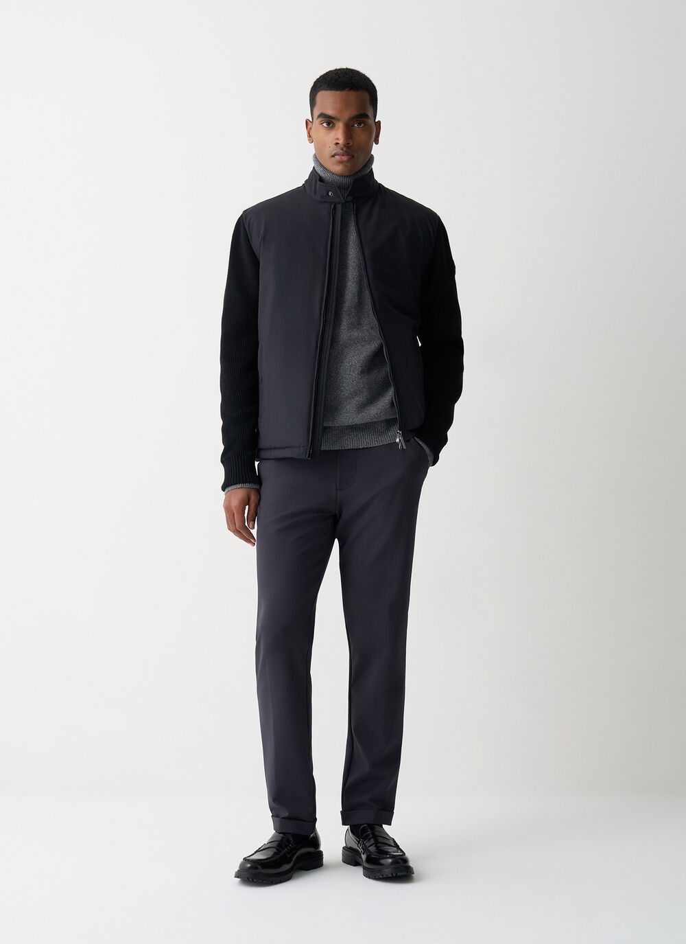 Biker jacket with knit sleeves image number 0