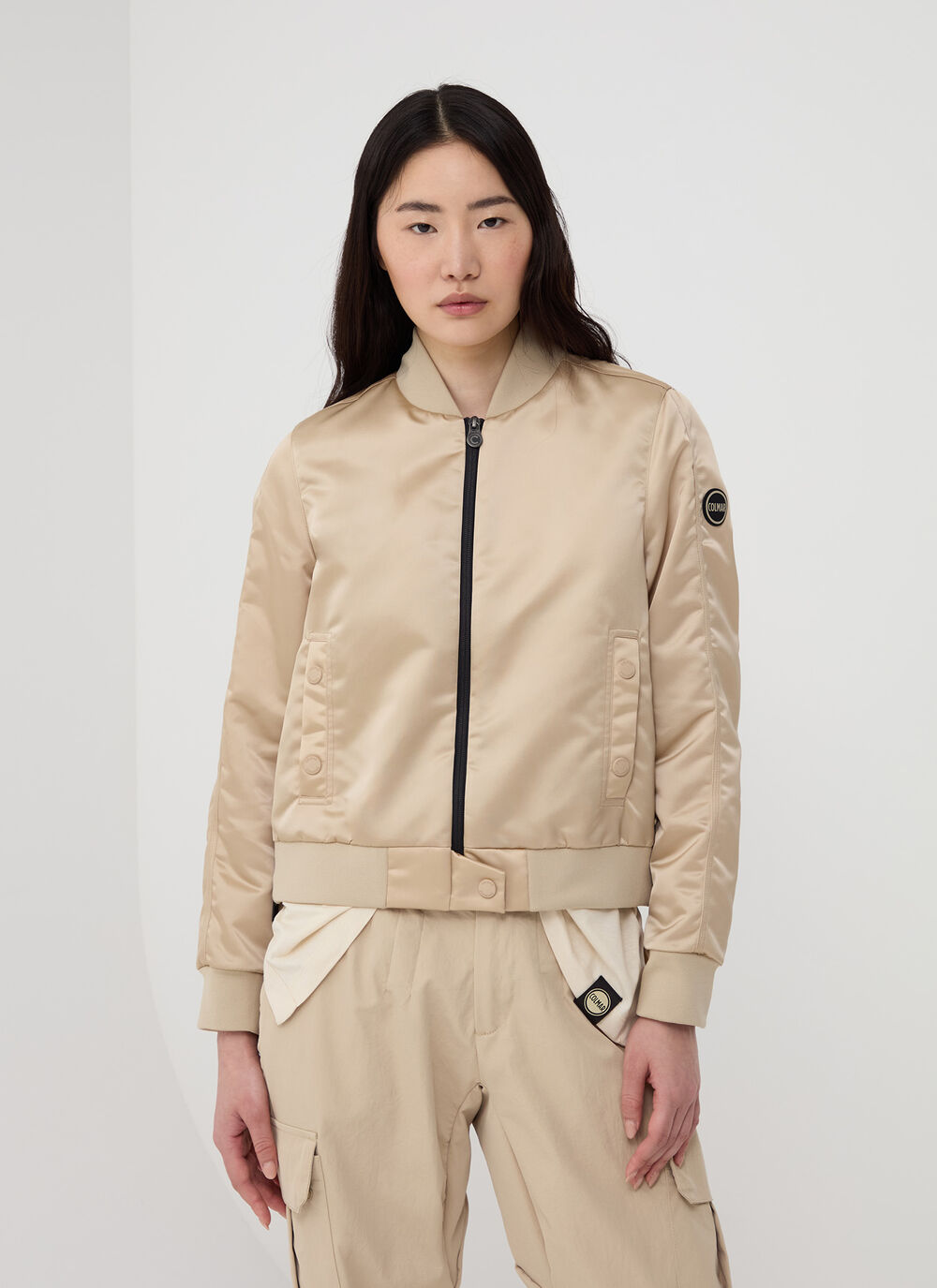 Satin bomber jacket with side zips image number 1