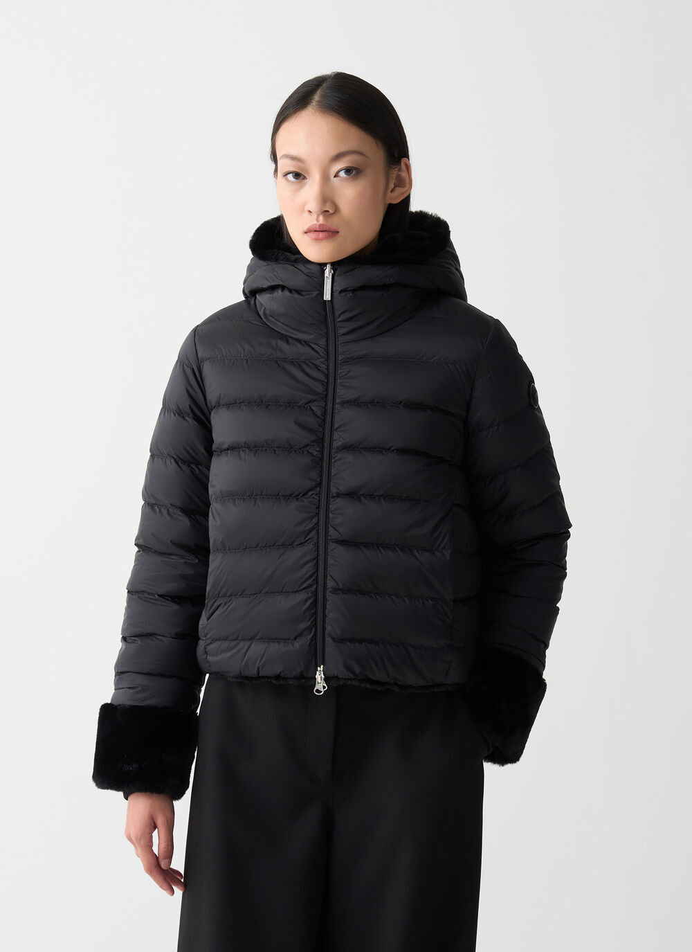Reversible faux fur down jacket image number 1