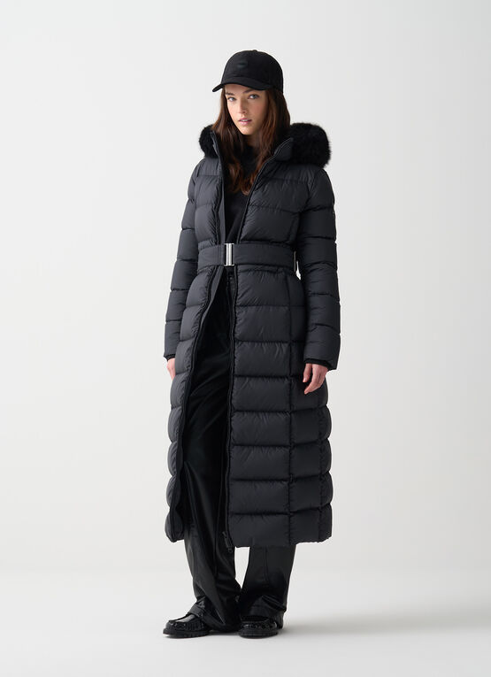 Long matte down jacket with faux fur