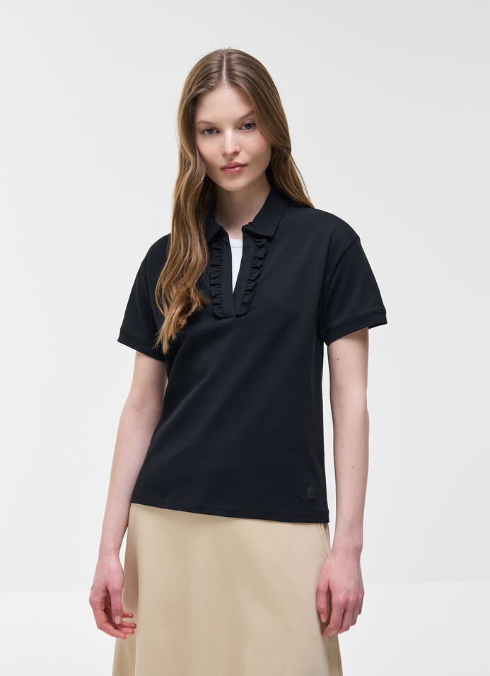 Cotton piqu&eacute; polo shirt with ruching