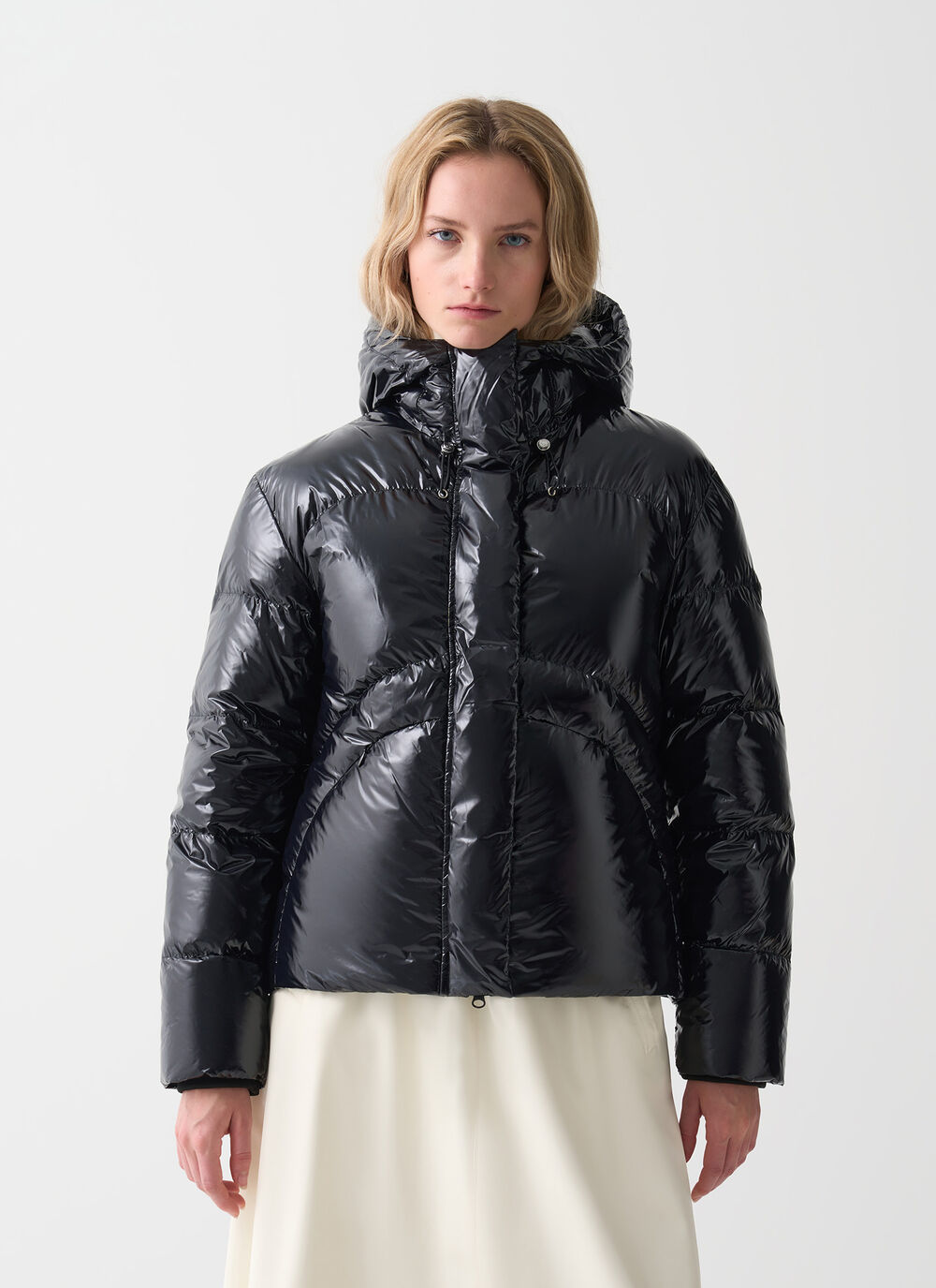 Glossy hooded down jacket image number 1
