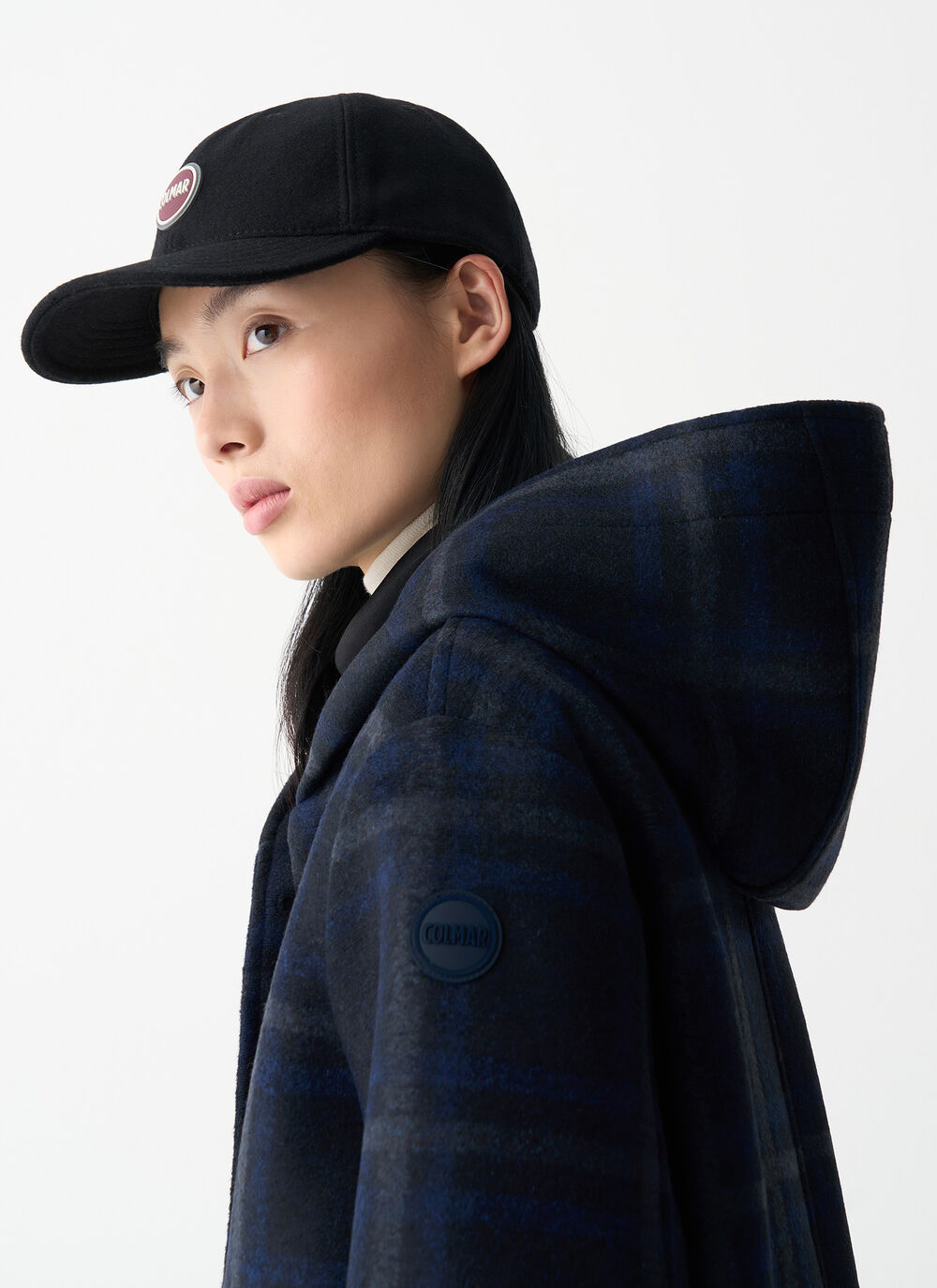 Long check hooded coat image number 2