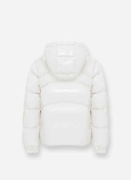 Glossy hooded down jacket