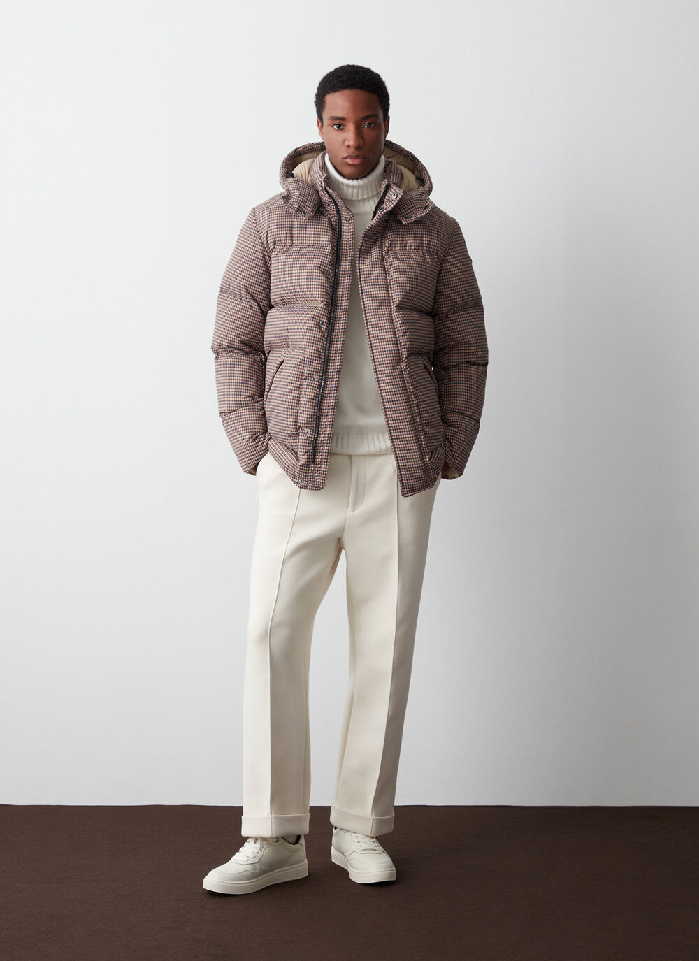 Down jacket with wool-effect print image number 0