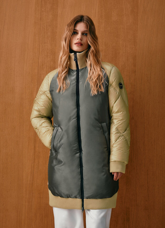 Long colour-block bomber jacket with diamond design image number 1