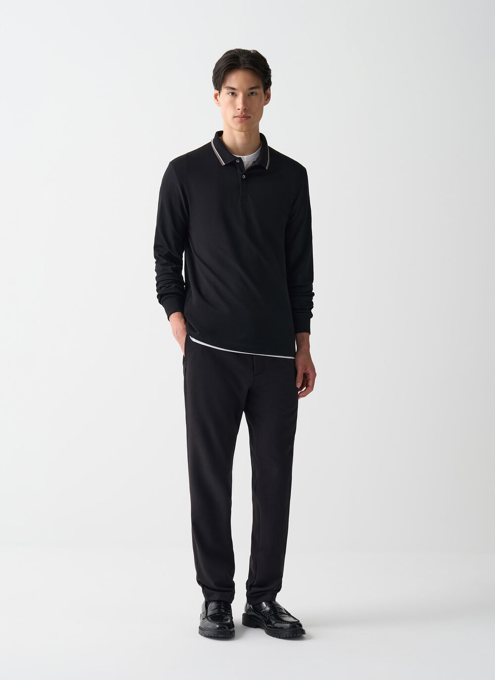 Long-sleeved tricolour polo shirt image number 1